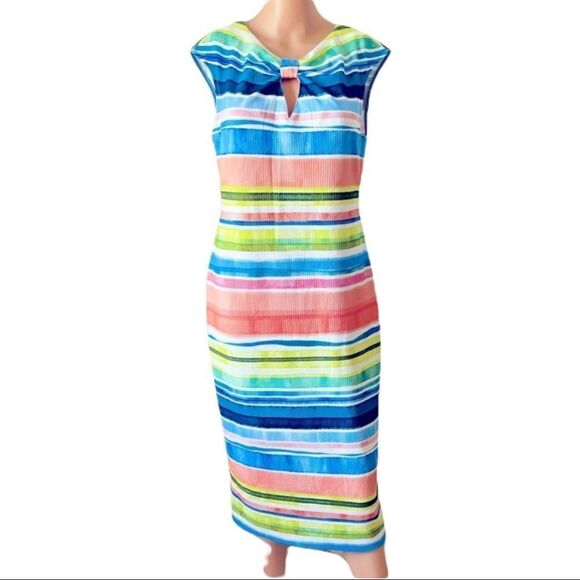 Beige by eci Multicolor Stripe Sheath Dress MEDIUM - Picture 1 of 9